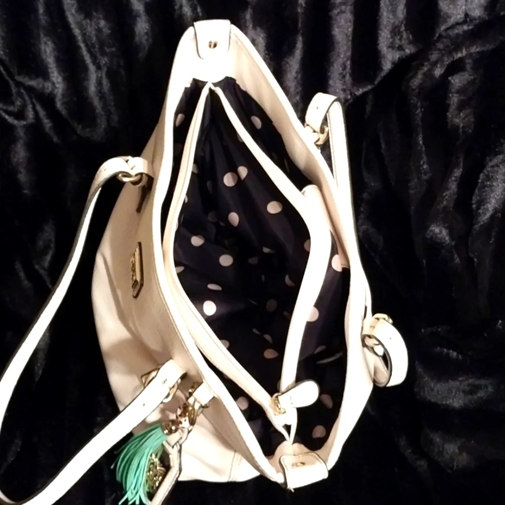 Anne Klein Ivory White Women's Faux Leather Purse Tote Bag Satchel Lion Logo - Picture 8 of 15